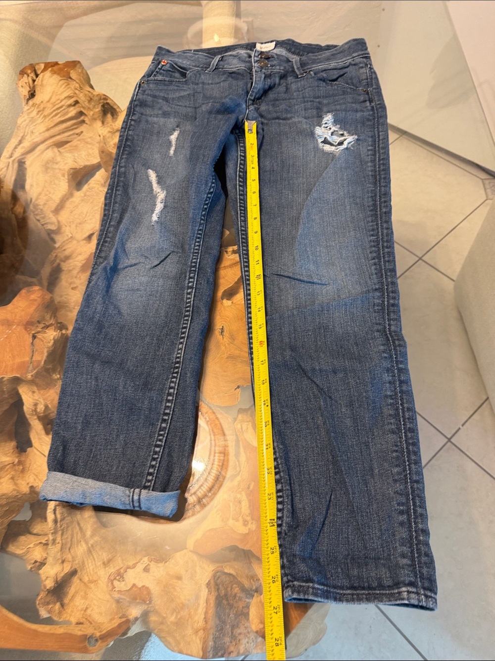 Hudson Jeans Medium Blue Distressed Cropped Ankle Jeans